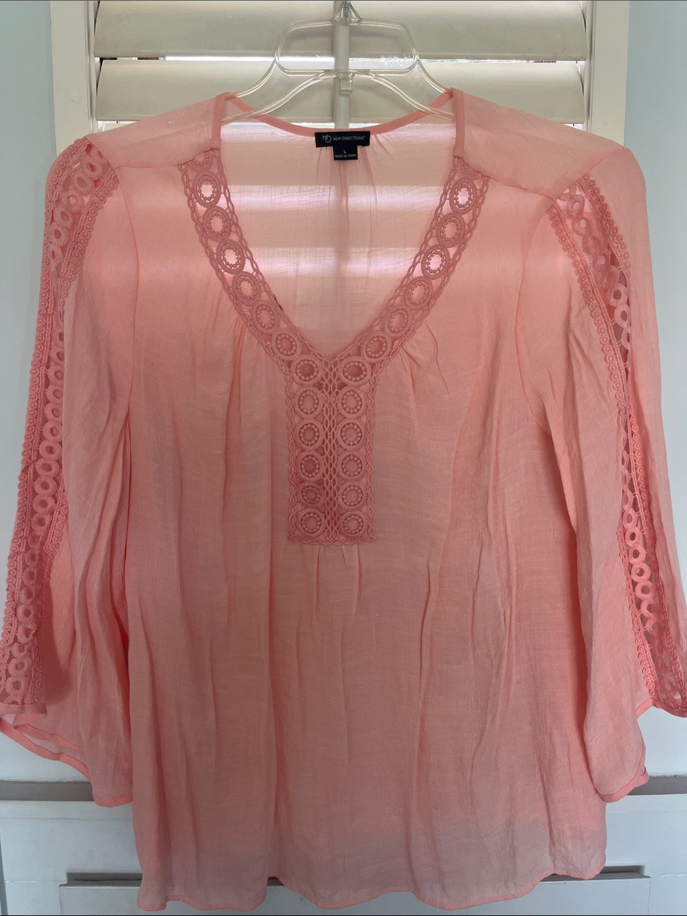 New Directions Peach Crochet-Trim V-Neck Tunic